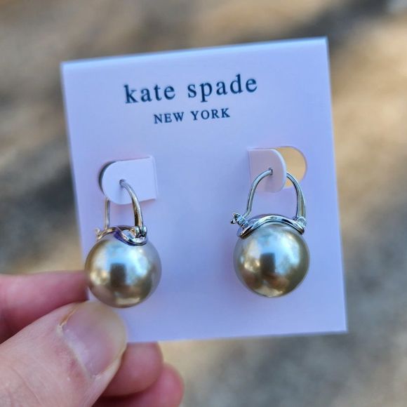 Kate Spade Silver Shine on Gray Pearl Drop Earrings with Dust Bag - Picture 5 of 9
